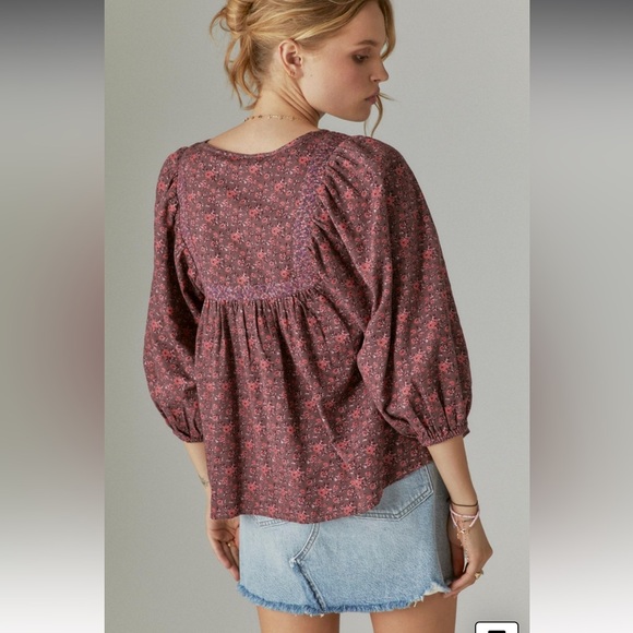 NWT Lucky Brand Long Sleeve Mix Print Peasant Top - Picture 3 of 11